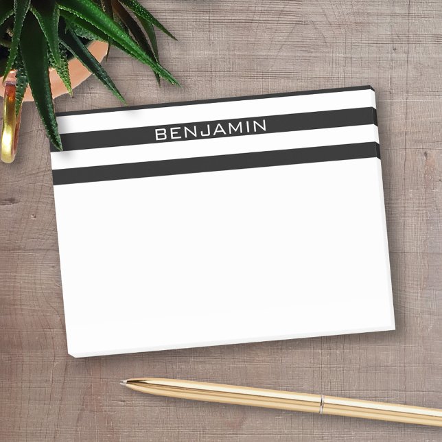 Notas Post-it® Nombre personalizado del patrón rayado negro y bla (Personalized Post-It Notes - add name or other text)