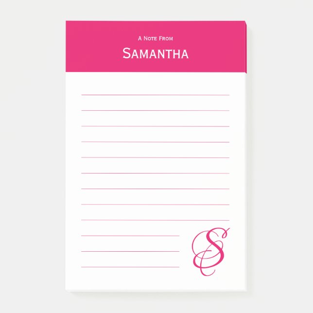 Notas Post-it® Nombre Personalizado Elegante Rosa Monograma Enluc (Anverso)