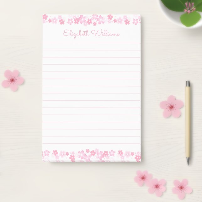 Notas Post-it® Nombre personalizado Flor de cerezo japonés rosa 4 (Cherry blossom post it notes with custom name 🌸🌸)