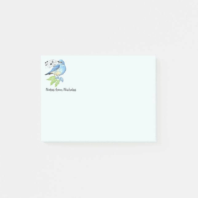 Notas Post-it® Nombre personalizado Fun Bluebird Bird Nature Art (Anverso)