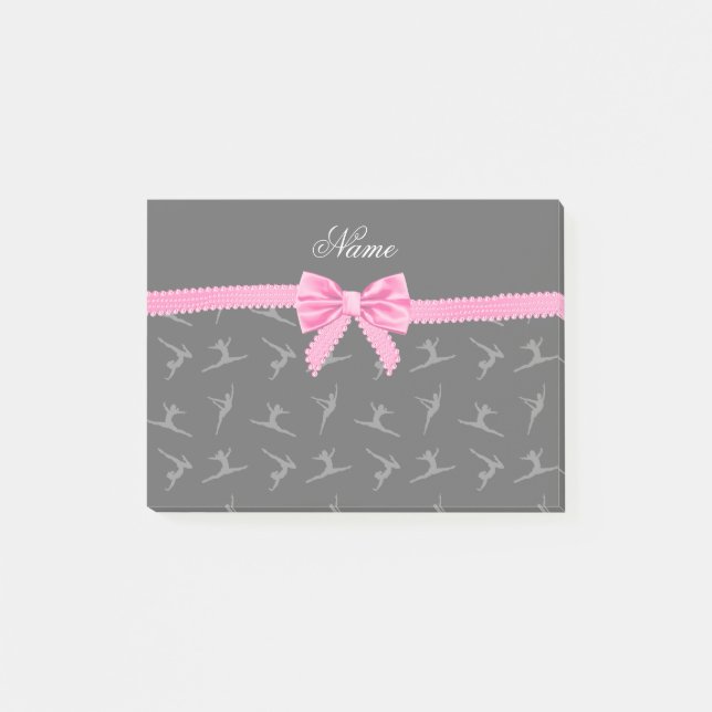 Notas Post-it® Nombre personalizado gimnasia negra arco rosa (Anverso)