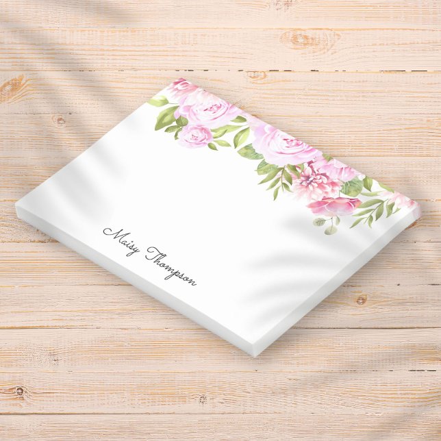 Notas Post-it® Nombre personalizado guión floral rosa (Personalized Name Pink Floral Script Post-it Note)