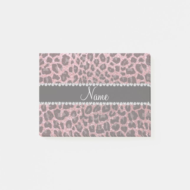 Notas Post-it® Nombre personalizado impresión de leopardo de purp (Anverso)