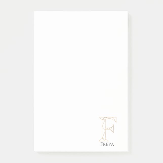 Notas Post-it® Nombre personalizado Letra geométrica Gold F Monog (Anverso)