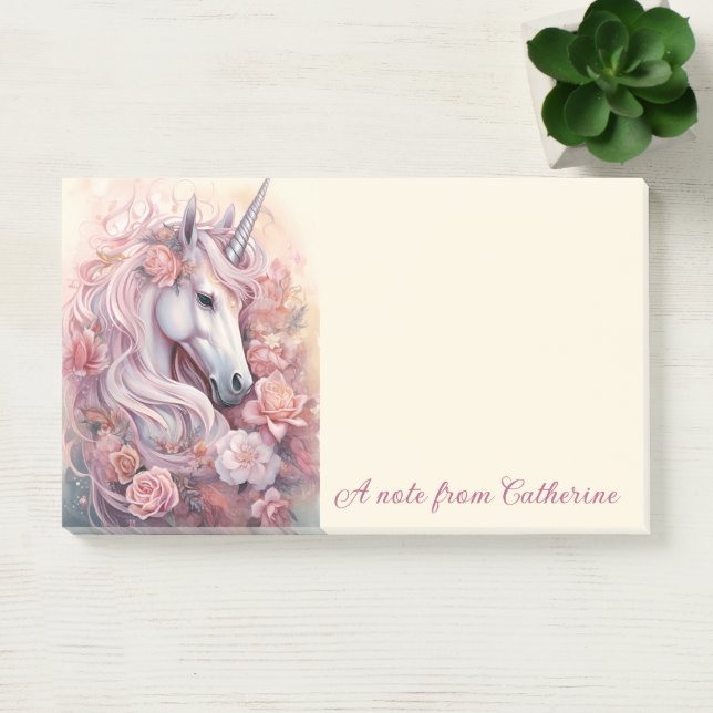 Notas Post-it® Nombre personalizado lindo unicornio (Oficina)