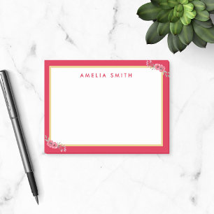 Notas Post-it® Nombre personalizado Moda Flores rosas de borde ro