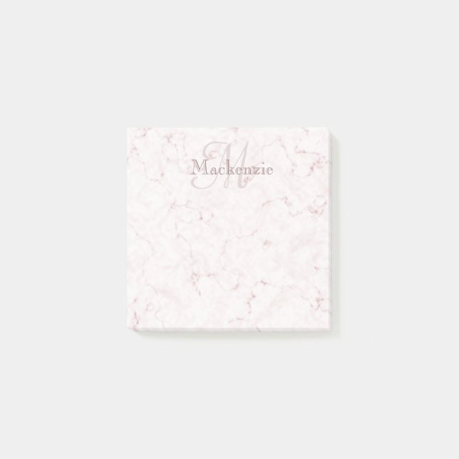 Notas Post-it® Nombre personalizado Monograma Elegante Marble Rub (Anverso)