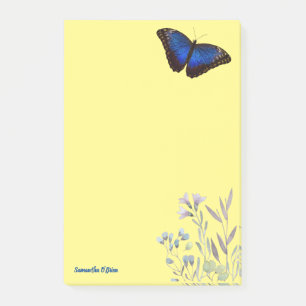 Notas Post-it® Nombre personalizado Morpho azul mariposa con flor
