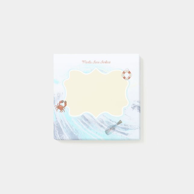 Notas Post-it® Nombre personalizado Océano Tema Cangrejo salvavid (Anverso)