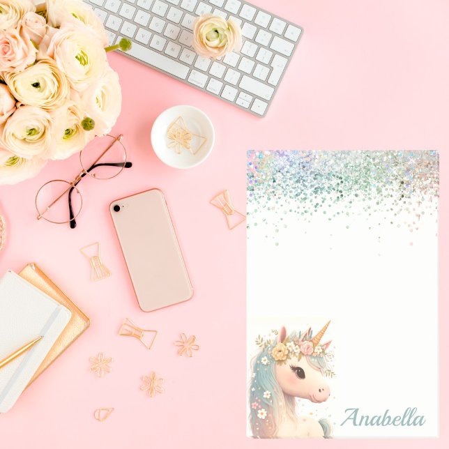 Notas Post-it® Nombre personalizado Pastel Purpurina Floral Bebé  (Subido por el creador)