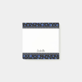 Notas Post-it® Nombre personalizado, patas de perro brillantes az