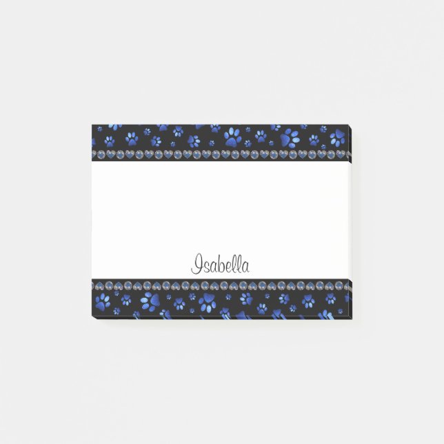 Notas Post-it® Nombre personalizado, perras de perro purpurina az (Anverso)