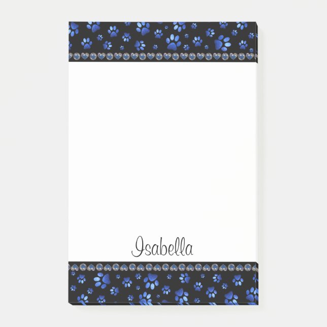 Notas Post-it® Nombre personalizado, perras de perro purpurina az (Anverso)