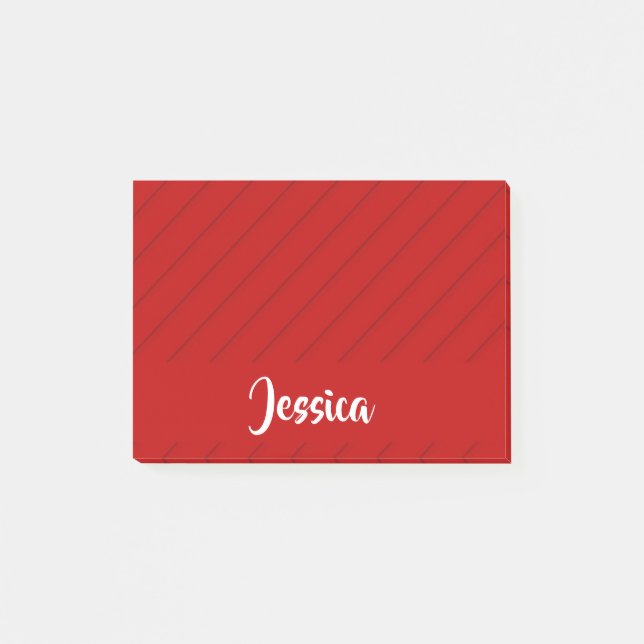 Notas Post-it® Nombre personalizado plástico diagonal rojo textur (Anverso)