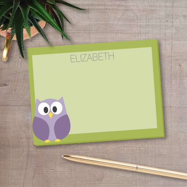 Notas Post-it® Nombre personalizado púrpura y pistachio de búho P (Personalized post-it notes with a monogram and contact information - low quantity available)