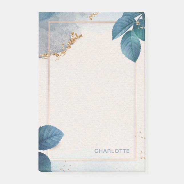 Notas Post-it® Nombre personalizado Purpurina dorado acuarela flo (Anverso)