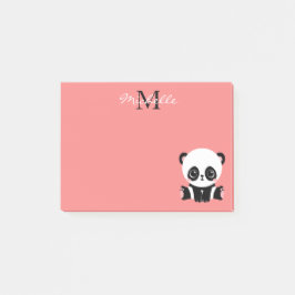 Notas Post-it® Nombre personalizado rosado del panda cutáneo mono