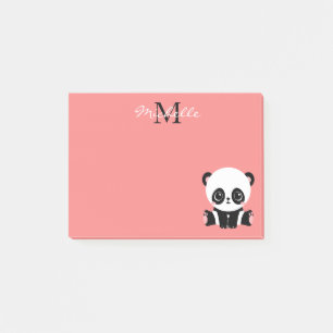 Notas Post-it® Nombre personalizado rosado del panda cutáneo mono