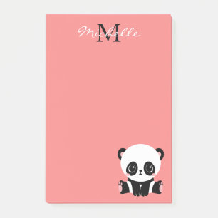 Notas Post-it® Nombre personalizado rosado del panda cutáneo mono