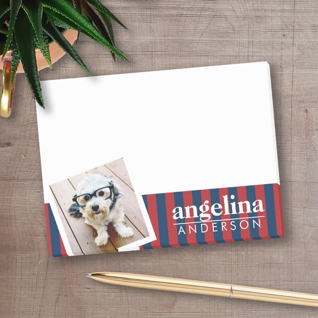 Notas Post-it® Nombre personalizado y foto del patrón rayado rojo (Personalized post-it notes with an area to add your name or other text)