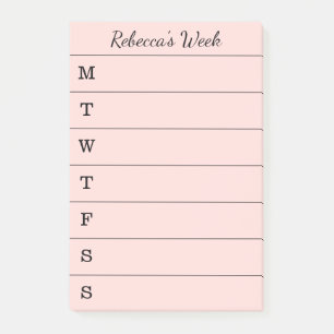 Notas Post-it® Nombre semanal coralino ligero de la escritura del