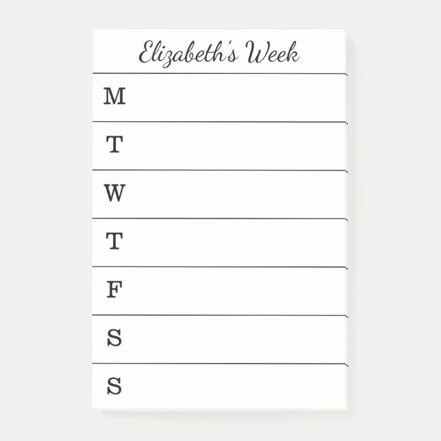 Notas Post-it® Nombre semanal simple de la escritura del (Anverso)