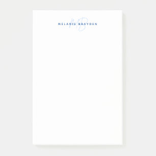 Notas Post-it® Nombre simple azul marino Minimalista de dos monog