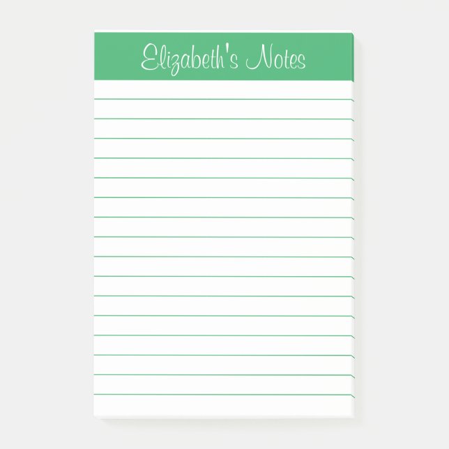 Notas Post-it® Nombre verde simple y elegante personalizado (Anverso)