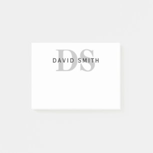 Notas Post-it® Nombre y monograma modernos Blanco negro y gris