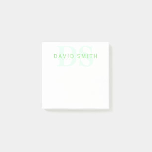 Notas Post-it® Nombre y monograma modernos   Verde y blanco
