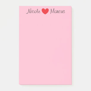 Notas Post-it® Nombres y rosa cardíaco