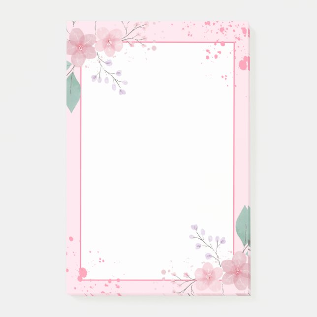 Notas Post-it® Notepad floral con tema rosa (Anverso)