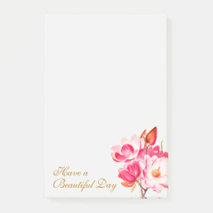 Notas Post-it® Notepad floral de Magnolias rosadas