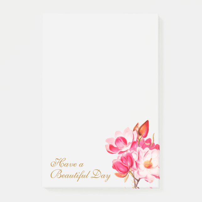 Notas Post-it® Notepad floral de Magnolias rosadas (Anverso)