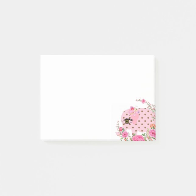 Notas Post-it® Notes Post it Notes, Pink Elephant Floral (Anverso)