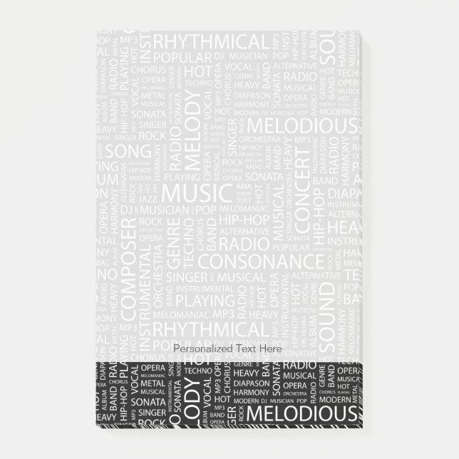 Notas Post-it® Nube de palabras de patrón de MÚSICA (Anverso)