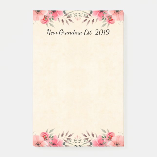 Notas Post-it® Nueva abuela Est. Frontera floral bonita 2019 (Anverso)