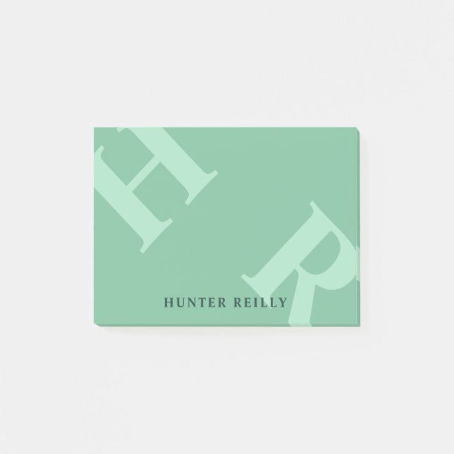 Notas Post-it® Ocean Green & Mint Tilted Initials & Name (Anverso)
