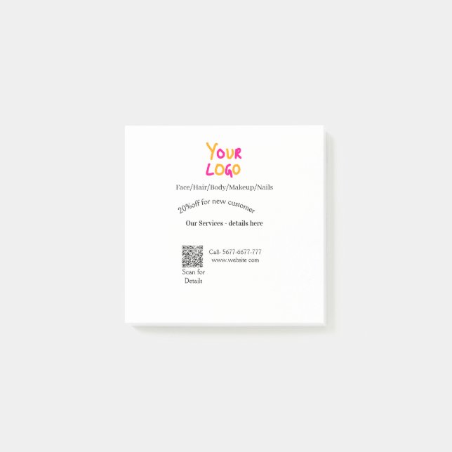 Notas Post-it® oferta de descuento de servicios de salón de masaj (Anverso)
