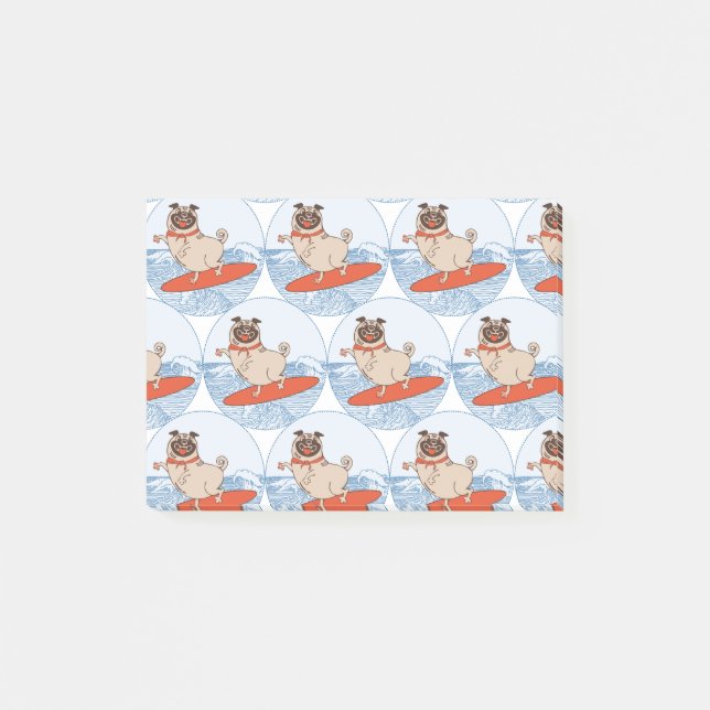 Notas Post-it® Onda montando perro de cerdo feliz en la tabla de  (Anverso)