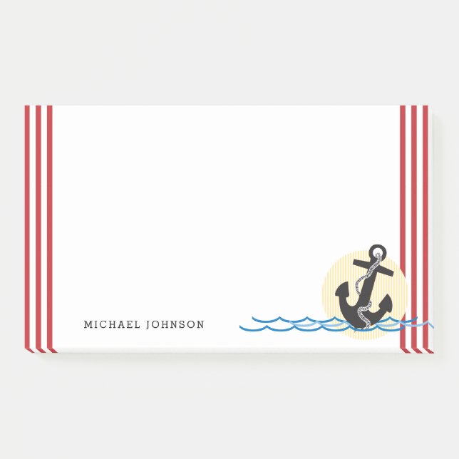 Notas Post-it® Ondas de agua de ancla náutica (Anverso)
