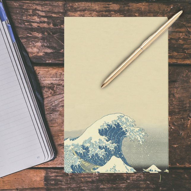 Notas Post-it® Ondas de época Bote oceánico (Big Blue wave with whitecaps small boats in ocean on tan large post it notes.)
