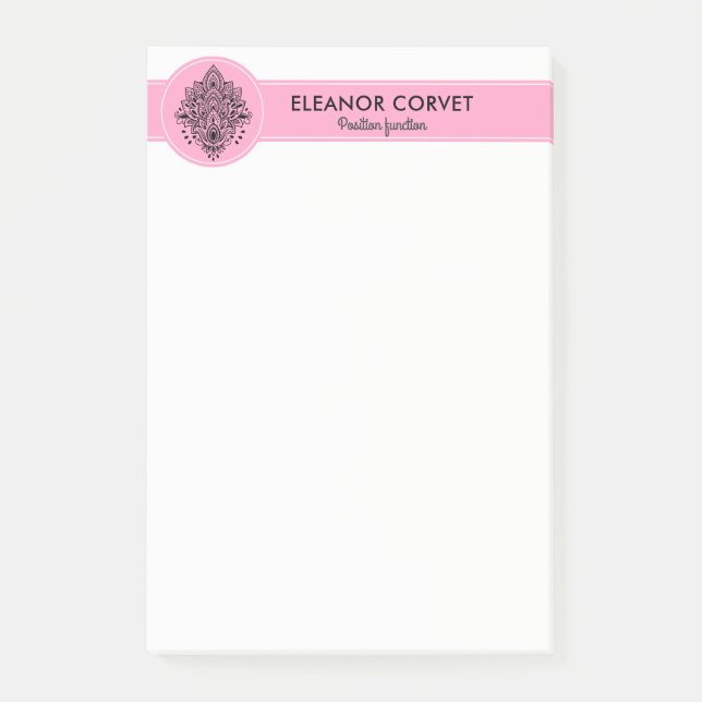 Notas Post-it® Ornamento de Mandala negro y rosa (Anverso)