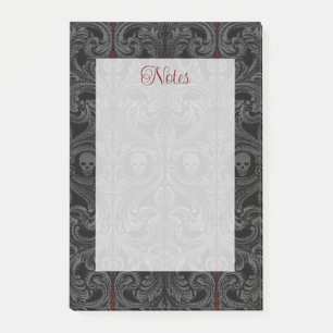 Notas Post-it® Ornamento gris gótico con cráneo