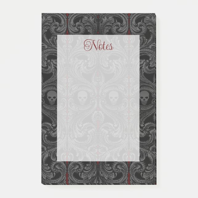 Notas Post-it® Ornamento gris gótico con cráneo (Anverso)