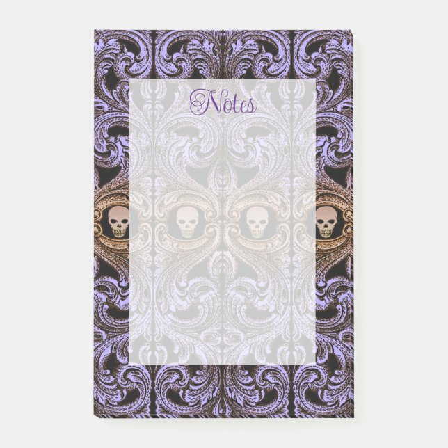 Notas Post-it® Ornamento púrpura de gótico con cráneo (Anverso)