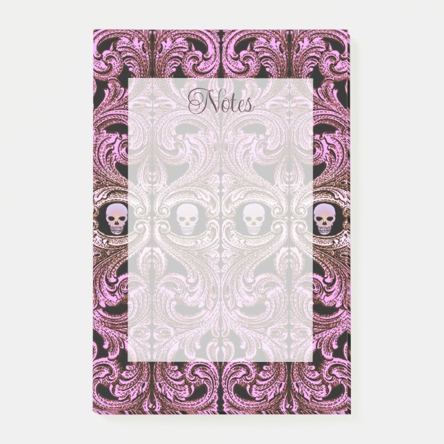 Notas Post-it® Ornamento rosa gótico con cráneo (Anverso)