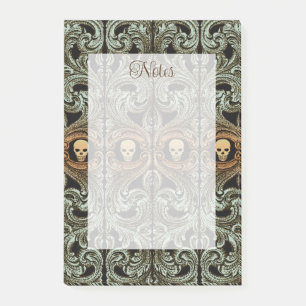 Notas Post-it® Ornamento verde sabio del gótico con cráneo