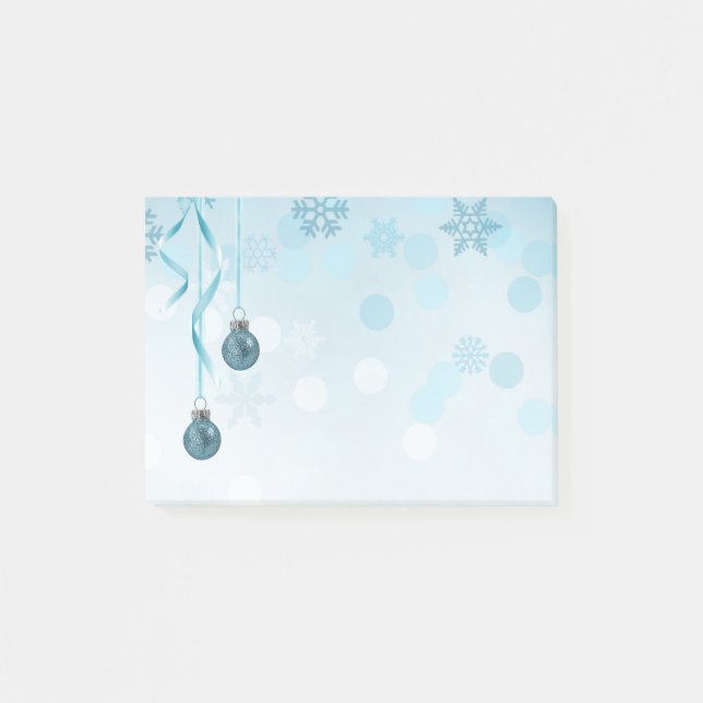 Notas Post-it® Ornamentos navideños de Blue Faux Purpurina (Anverso)