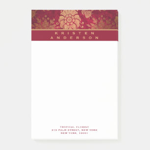 Notas Post-it® Oro Burgundy Antiguo Floral Negocios Personalizado